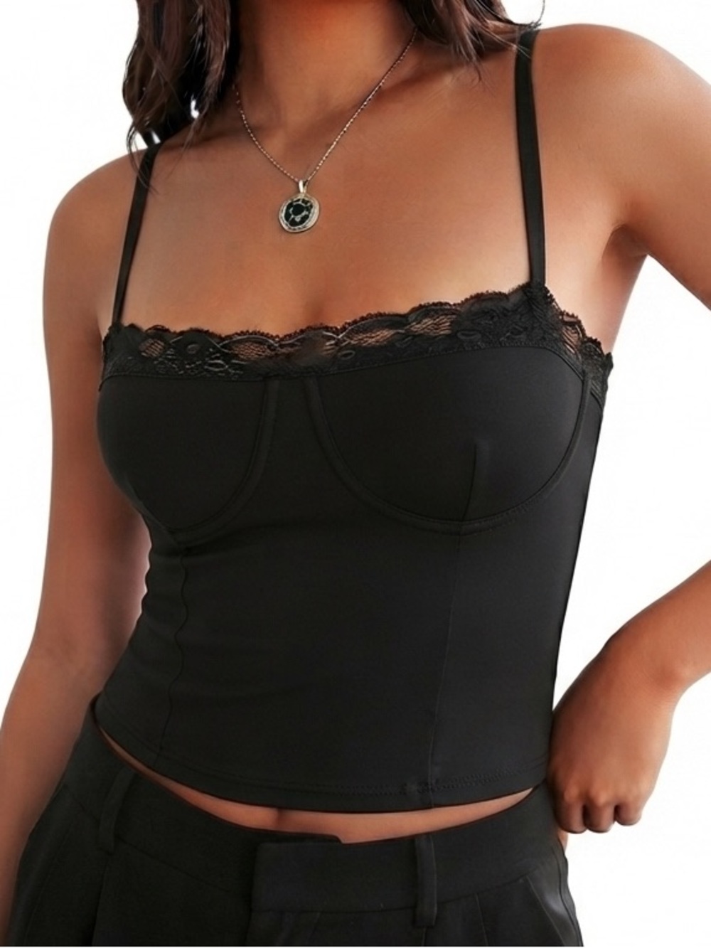 Pinkmstyle Y2K Double Lined Lace Trim Corset Style Cami Top Women’s Size Small